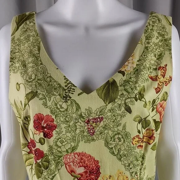 Talbots Yellow Green Floral Sleeveless 100% Cotton A-Line Midi Dress Size 10 - Picture 3 of 11